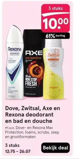 Etos Dove, Zwitsal, Axe en Rexona deodorant en bad en douche aanbieding