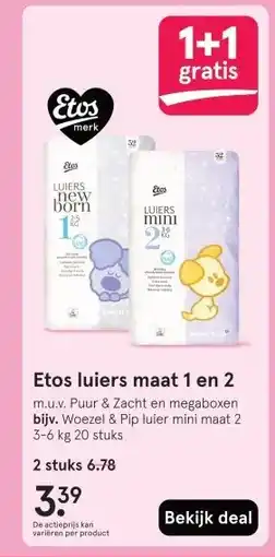 Etos Etos luiers maat 1 en 2 aanbieding