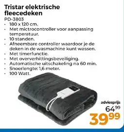 Trekpleister Tristar elektrische fleecedeken aanbieding