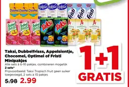 PLUS Taksi, Dubbelfrisss, Appelsientje, Chocomel, Optimel of Fristi Minipakjes aanbieding