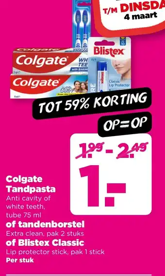 PLUS Colgate Tandpasta of tandenborstel aanbieding