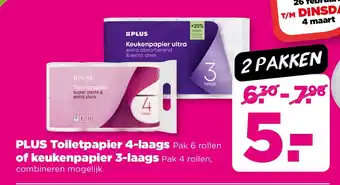 PLUS PLUS Toiletpapier 4-laags  of keukenpapier aanbieding