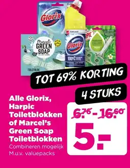 PLUS Alle Glorix, Harpic Toiletblokken of Marcel's Green Soap Toiletblokken aanbieding