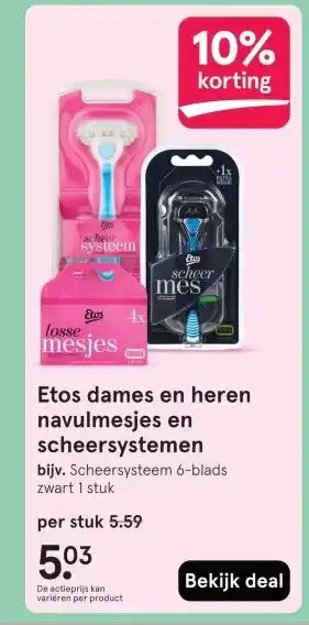 Etos Etos dames en heren navulmesjes en scheersystemen aanbieding