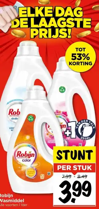 Vomar Voordeelmarkt Robijn Wasmiddel Alle soorten 1 liter aanbieding