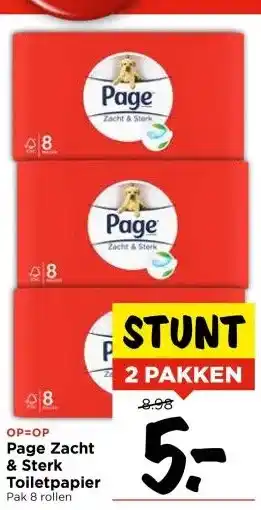 Vomar Voordeelmarkt Page Zacht & Sterk Toiletpapier Pak 8 rollen aanbieding