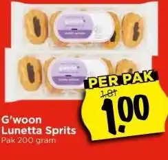 Vomar Voordeelmarkt G'woon Lunetta Sprits Pak 200 gram aanbieding