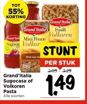 Vomar Voordeelmarkt Grand'Italia Sugocasa of Volkoren Pasta aanbieding