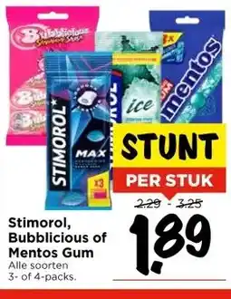 Vomar Voordeelmarkt Stimorol, Bubblicious of Mentos Gum Alle soorten 3- of 4-packs. aanbieding