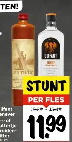 Vomar Voordeelmarkt Olifant Jenever 1 liter of Juttertje Kruiden- bitter 700 ml aanbieding