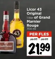 Vomar Voordeelmarkt Licor 43 Original 1 liter of Grand Marnier Rouge 700 ml aanbieding