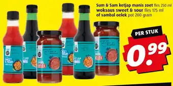 Boni Sum & Sam ketjap manis zoet, woksaus sweet & sour of sambal oelek aanbieding