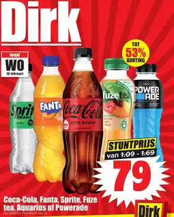 Dirk Coca-Cola, Fanta, Sprite, Fuze tea, Aquarius of Powerade aanbieding