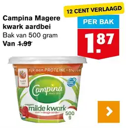 Hoogvliet Campina Magere kwark aardbei aanbieding