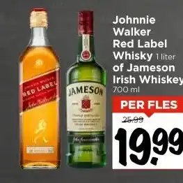 Vomar Voordeelmarkt Johnnie Walker Red Label Whisky 1 liter of Jameson Irish Whiskey aanbieding