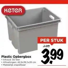 Vomar Voordeelmarkt Plastic Opbergbox •Inhoud: 30 liter Afmetingen: 42,6x36,1x26 cm Makkelijk stapelbaar aanbieding