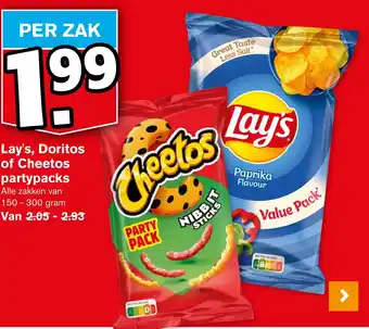 Hoogvliet Lay's, Doritos of Cheetos partypacks aanbieding