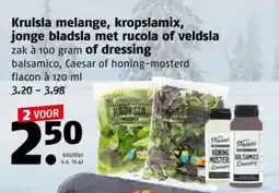 Poiesz Krulsla melange, kropslamix, jonge bladsla met rucola of veldsla  of dressing aanbieding