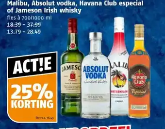 Poiesz Malibu, Absolut vodka, Havana Club especial of Jameson Irish whisky aanbieding