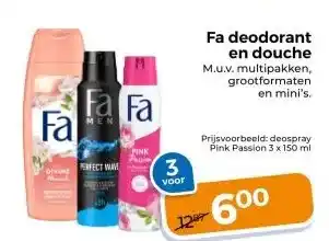 Trekpleister Fa deodorant en douche M.u.v. multipakken, grootformaten en mini's. aanbieding