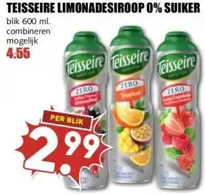 MCD Supermarkt TEISSEIRE LIMONADESIROOP 0% SUIKER aanbieding