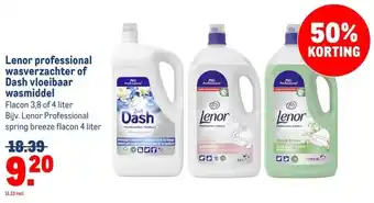 Makro Lenor professional wasverzachter of Dash vloeibaar wasmiddel aanbieding