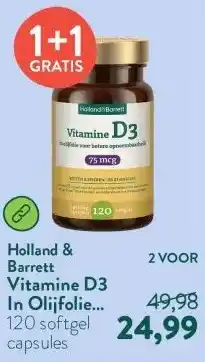 Holland & Barrett Vitamine D3 In Olijfolie 75mcg aanbieding