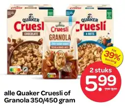 Spar Alle Quaker Cruesli of Granola aanbieding