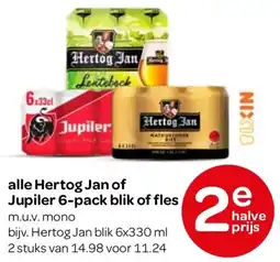 Spar Alle Hertog Jan of Jupiler 6 pack blik of fles aanbieding