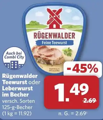 Combi Rügenwalder Teewurst oder Leberwurst im Becher aanbieding