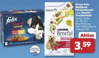 Combi Purina Felix Multipack Portionsbeutel oder Beneful Trockenfutter aanbieding