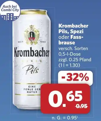 Combi Krombacher Pils, Spezi oder Fass- brause aanbieding