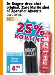 Boon`s Markt De Kuyper drop shot original, Zure Mattie shot of Apenshot likorette fles 700 ml. aanbieding