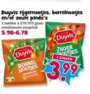 Boon`s Markt Duyvis tijgernootjes, borrelnootjes en/of zoute pinda's aanbieding