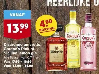 Hoogvliet Disaronno amaretto, Gordon's Pink of Sicilian lemon gin aanbieding