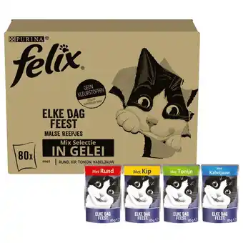 Pets Place Felix Multibox Elke Dag Feest Mix Selectie In Gelei - Kattenvoer - Rund Tonijn Kip 80x85 g aanbieding