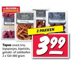 Nettorama Tapas snack trio, kipspiesjes, kipsticks, gehakt- of satéballen aanbieding