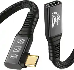 Amazon 90 graden USB C 3.2 verlengkabel 20 Gbps, USBC 3.2 Gen2 type C stekker naar bus verlengkabel Ultra 4K @ 60 Hz 240 W opladen 2 aanbieding