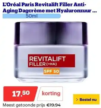 Bol.com L’Oréal Paris Revitalift Filler Anti-Aging Dagcrème met Hyaluronzuur en SPF 50 aanbieding