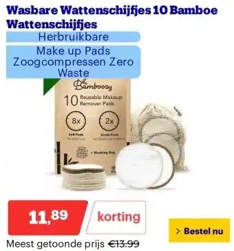 Bol.com Wasbare Wattenschijfjes 10 Bamboe Wattenschijfjes aanbieding