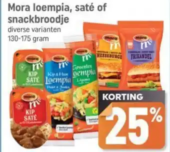 Dagwinkel Mora loempia, saté of snackbroodje aanbieding