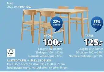 Jysk ALSTED TAFEL + ISLEV STOELEN aanbieding