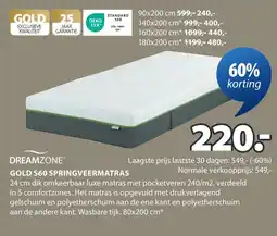 Jysk DREAMZONE GOLD S60 SPRINGVEERMATRAS L aanbieding