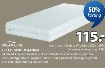 Jysk DREAMZONE LILLELV SCHUIMMATRAS aanbieding