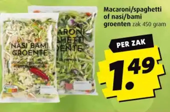 Boni Macaroni/spaghetti of nasi/bami groenten zak 450 gram aanbieding