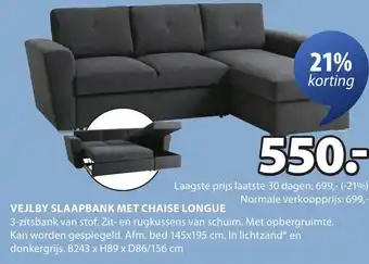 Jysk Vejlby slaapbank met chaise longue aanbieding