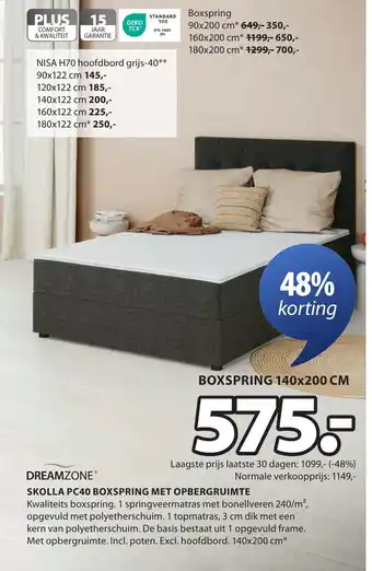 Jysk Skolla pc40 boxspring met opbergruimte aanbieding