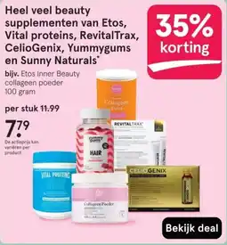 Etos Heel veel beauty supplementen van Etos, Vital proteins, RevitalTrax, CelioGenix, Yummygums en Sunny Naturals aanbieding