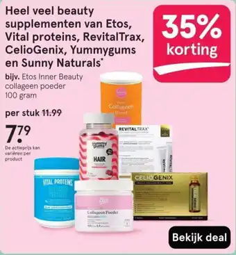 Etos Heel veel beauty supplementen van Etos, Vital proteins, RevitalTrax, CelioGenix, Yummygums en Sunny Naturals aanbieding