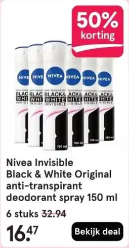 Etos Nivea Invisible Black & White Original anti transpirant deodorant spray aanbieding